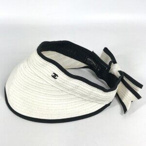 CHANEL 22P CC CC Mark Ribbon Ribbon hat Sun visor Raffia White
